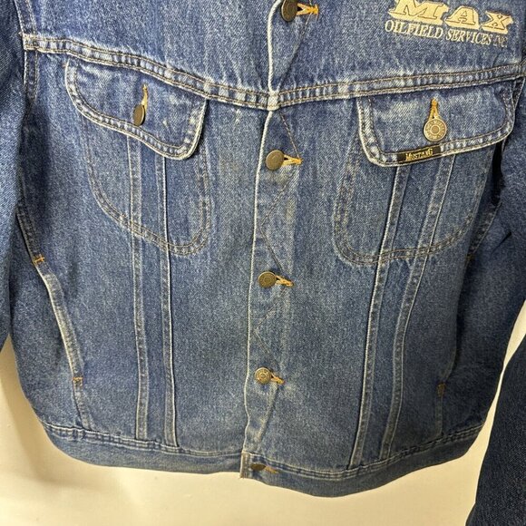 Mustang Stormrider Men L Blanket Lined Denim Jacket Blue Oilfield Logo - Picture 4 of 11